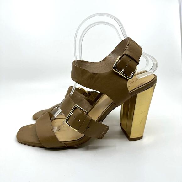 Kate Spade Brown Leather Gold Heels Sandal 10 US - Picture 2 of 8